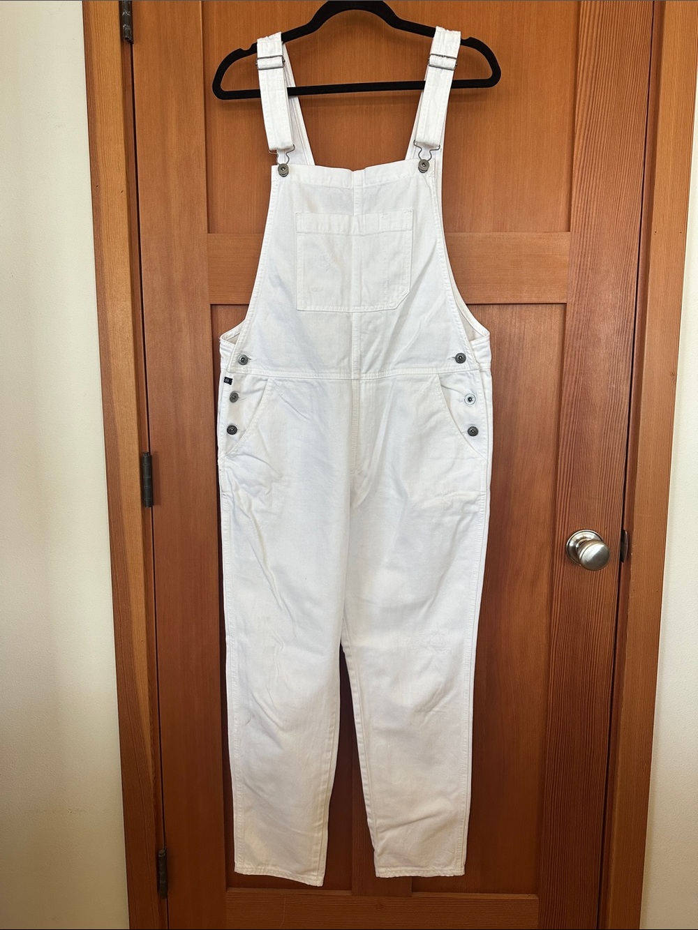 Ag Adriano Goldschmied White Denim Distressed Finn Overalls